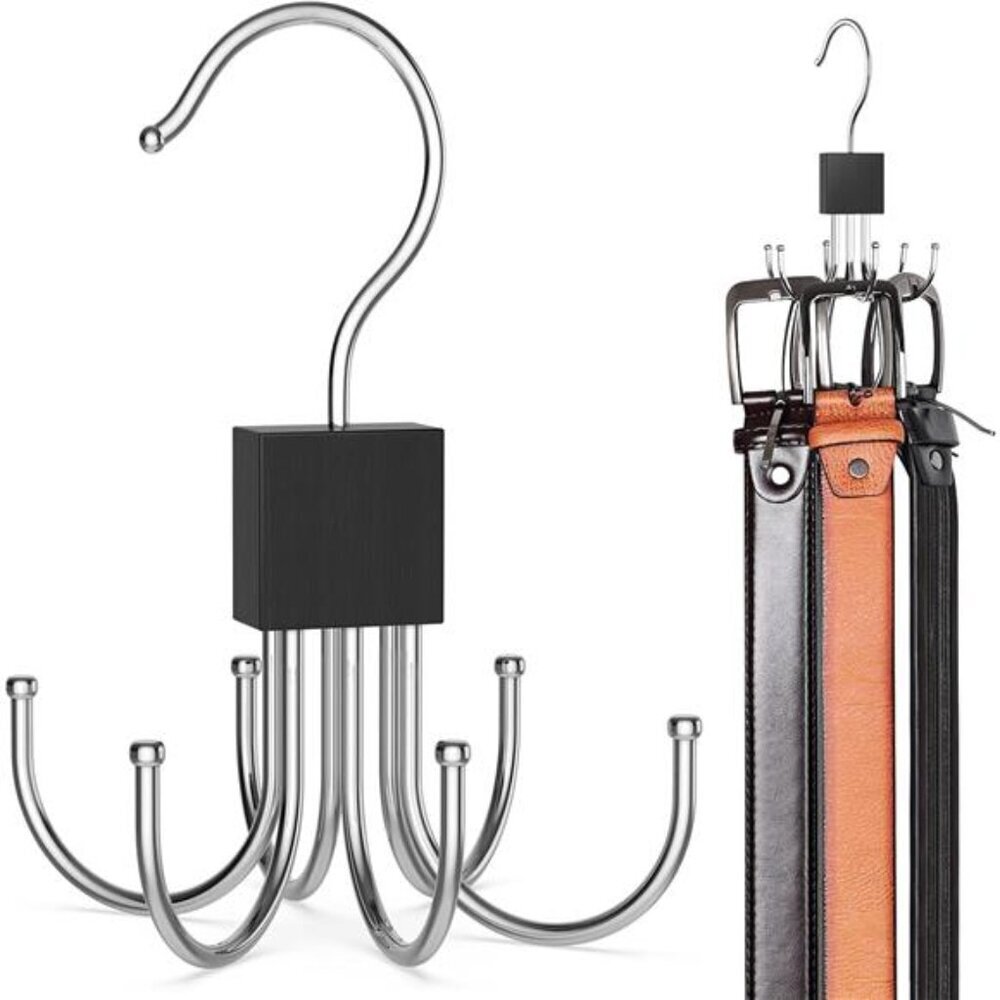 Belt Hanger, Belt Organizer for Closet 360° Rotatable Max 24 Belt Storage Space